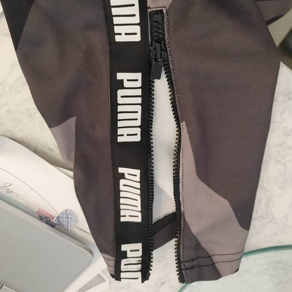 Puma Gray Camo print track pants stretch waist band zip pockets (M) - Picture 7 of 8